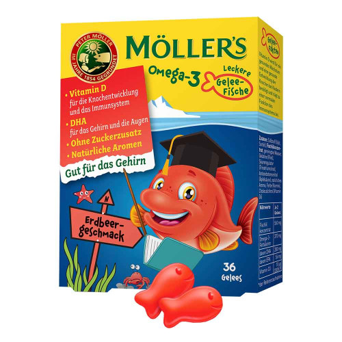 M&Ouml;LLER'S Omega-3 Gelee Fisch Erdbeere Kautabletten